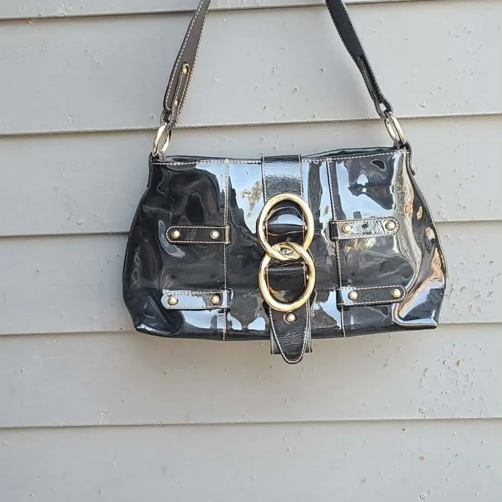 Angelo Carbotti Black Patent Leather Shoulder Bag EUC